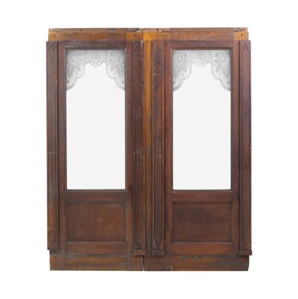 Cabinets & Bookcases - Art Deco Etched Frosted Glass Walnut Cabinet Double Doors