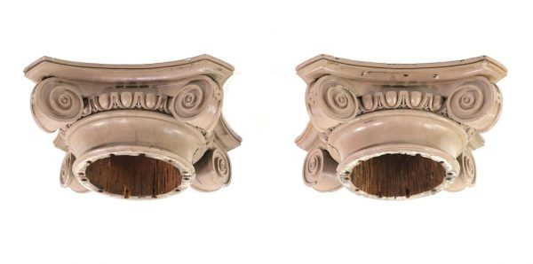 Columns & Pilasters - Pair of Carved Oak Painted Egg & Dart Column Capitals