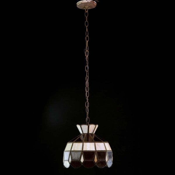 Down Lights - 1970s Leaded Glass Tiffany Style Pendant Light