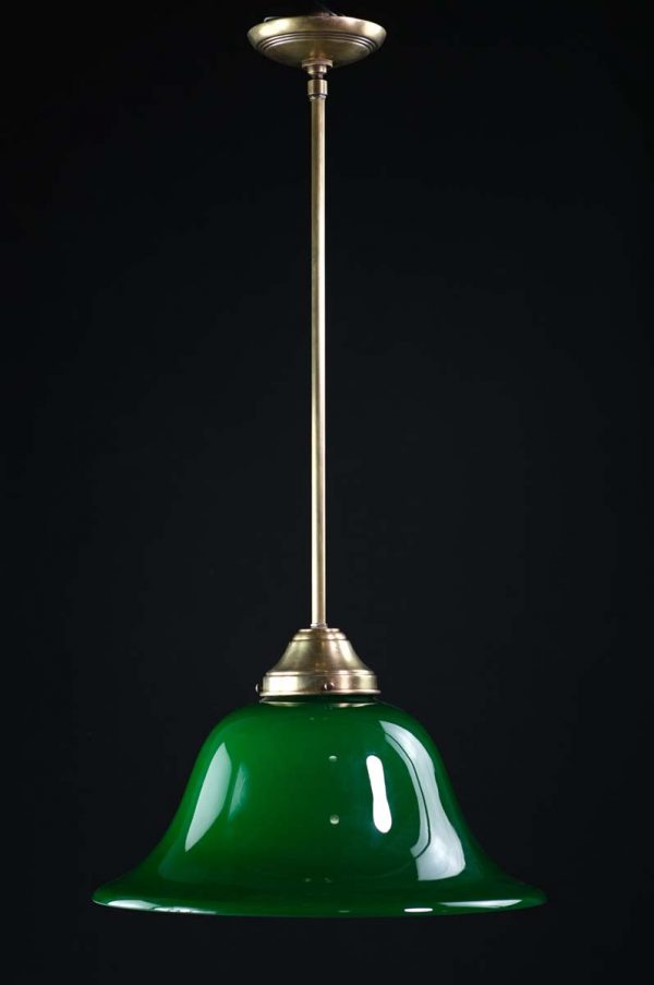 Down Lights - Modern Green Encased Glass Shaded Brass Pole Pendant Light