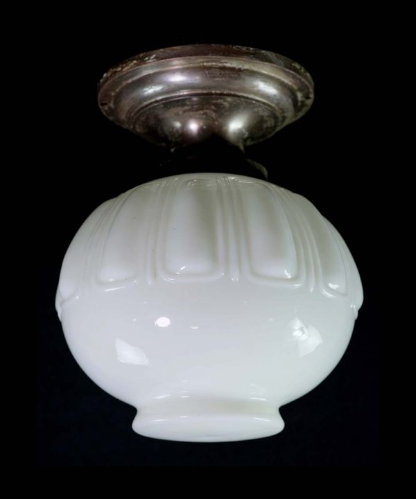 Flush & Semi Flush Mounts - 1910s Fluted Milk Glass Globe Flush Mount Light