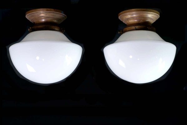 Flush & Semi Flush Mounts - Pair of Antique Milk Glass Mushroom Flush Mount Lights