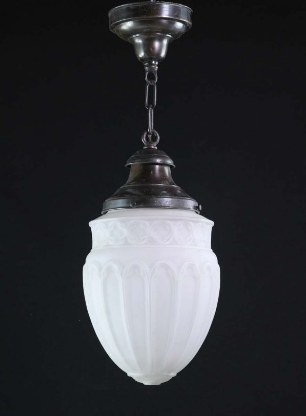 Globes - Antique Gothic Milk Glass Globe with Darkened Brass Pendant Light