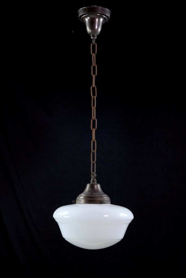 Globes - Original Opaline Glass Coppered Chain Schoolhouse Pendant Light