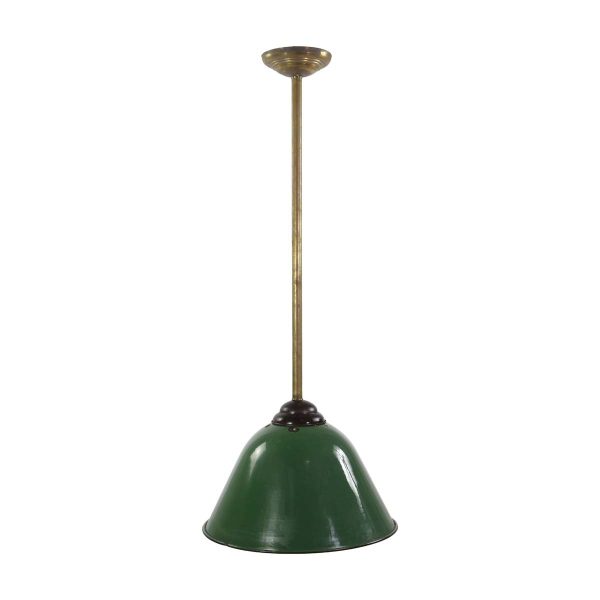 Industrial & Commercial - Antique Green Enameled Steel Brass Pole Pendant Light