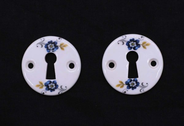 Keyhole Covers - Pair of J.M. Limoges Porcelain Floral Keyhole Covers