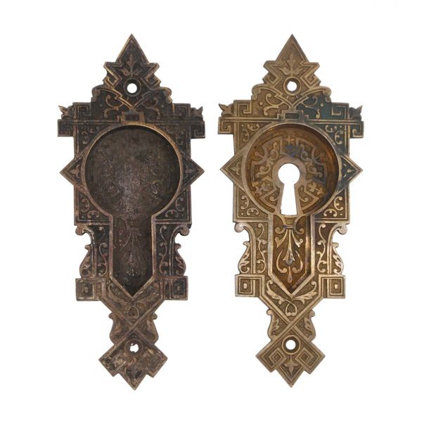 Pocket Door Hardware - Pair of Antique Aesthetic 6.875 in. Bronze Pocket Door Plates