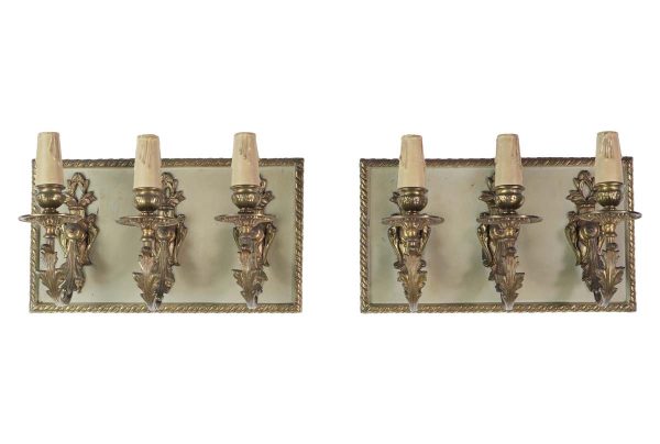 Sconces & Wall Lighting - Pair of French Brass Triple Light Floral Wall Sconces