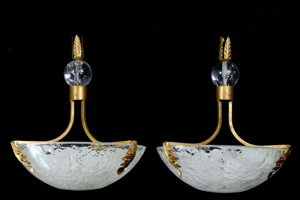 Sconces & Wall Lighting - Pair of Oversized French Mid Century Lucite Dish Wall Sconces