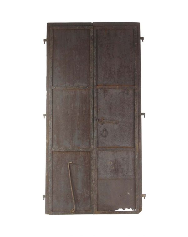 Specialty Doors - Pair of Antique Cast Iron Industrial Shutter Doors with Strap Hinges