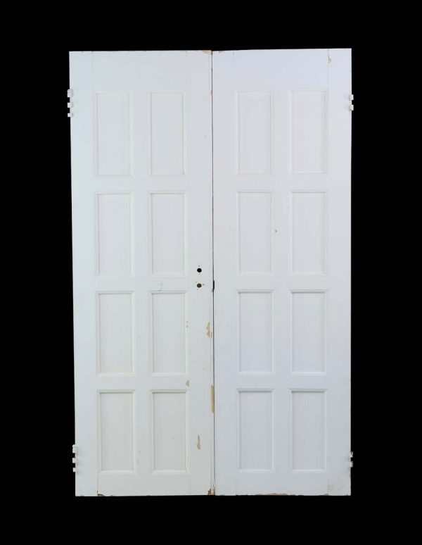 Standard Doors - Antique 8 Pane White Painted Wood Double Doors 67 x 42