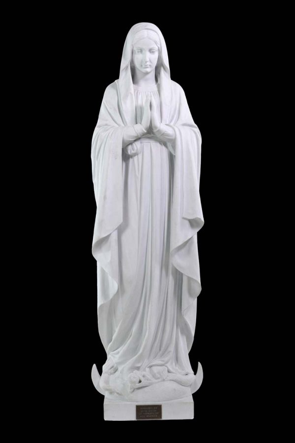 Statues & Fountains - 1940s Hand Carved Gray Statuary Marble Statue of Mary
