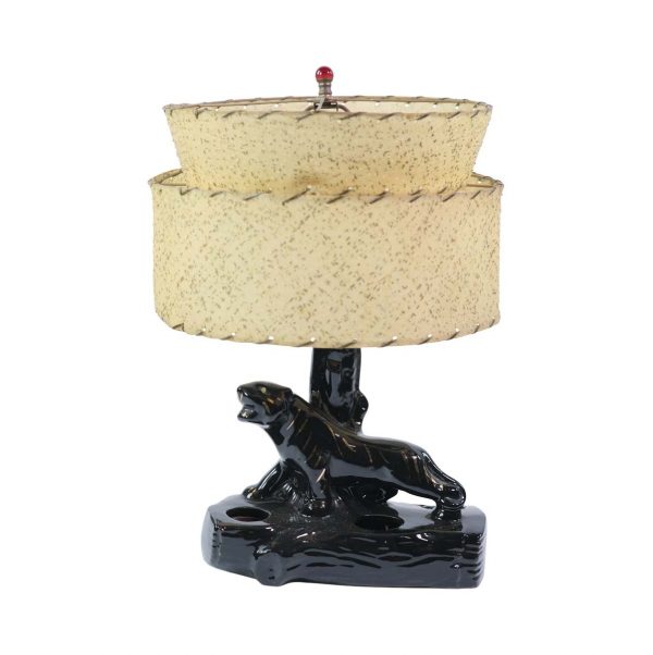 Table Lamps - 1950s Ceramic Black Panther Lamp with Paper Shade