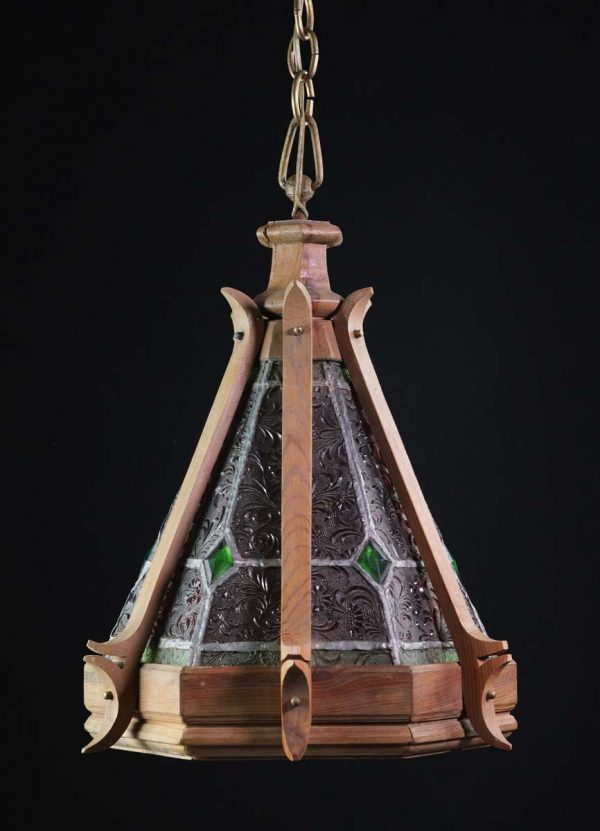 Wall & Ceiling Lanterns - Gothic Folk Geometric Stained Glass & Wood Pendant Light