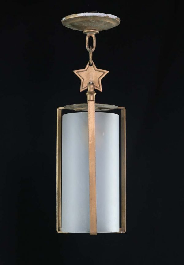Wall & Ceiling Lanterns - Vintage Star Motif Bronze Frosted Cylinder Glass Hanging Lantern
