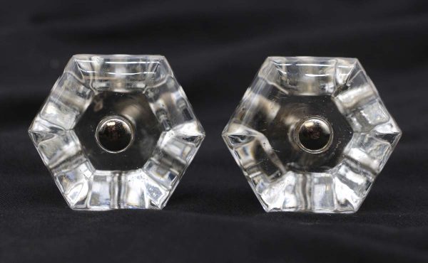 Cabinet & Furniture Knobs - Pair of 1.625 in. Hexagon Glass Vintage Drawer Cabinet Knobs
