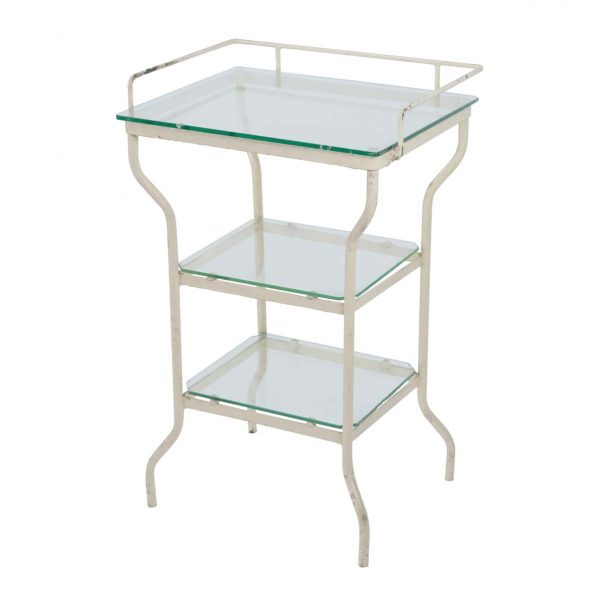 Commercial Furniture - Vintage 1940s Steel Glass Three Tier Medical Side Table