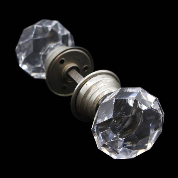 Door Knob Sets - Antique Faceted Glass Doorknob Set with Nickel Rosettes