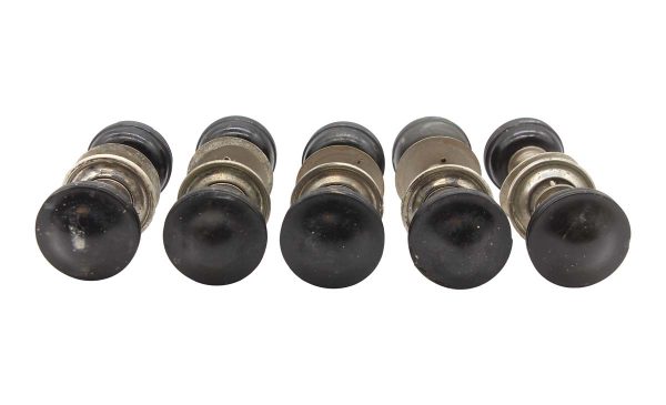 Door Knob Sets - Set of Black Bakelite Doorknobs with Nickel Rosettes & Shanks