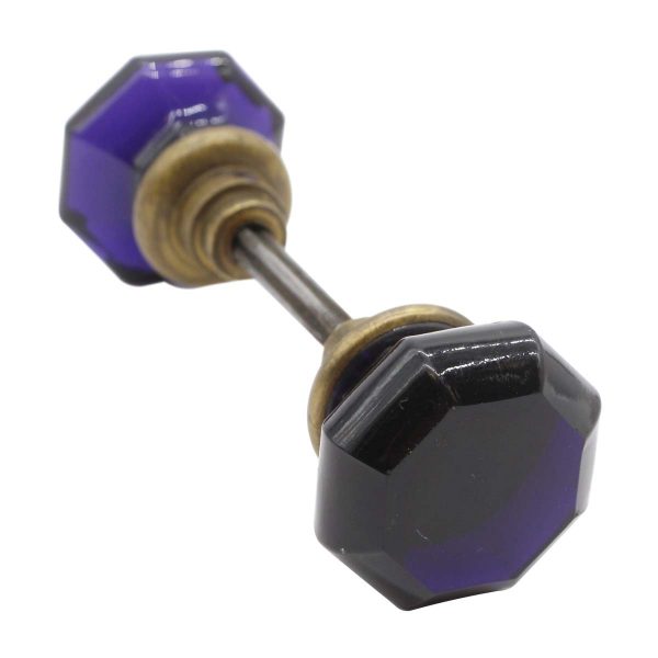 Door Knobs - Pair of Collectors Dark Purple Octagon Antique Glass Doorknobs