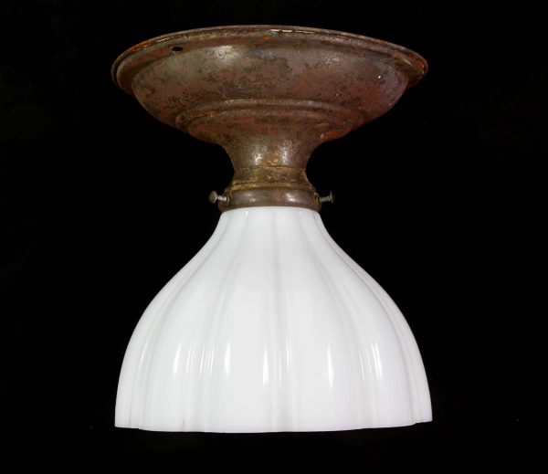 Down Lights - Antique Fluted White 1920s Milk Glass Flush Mount Light
