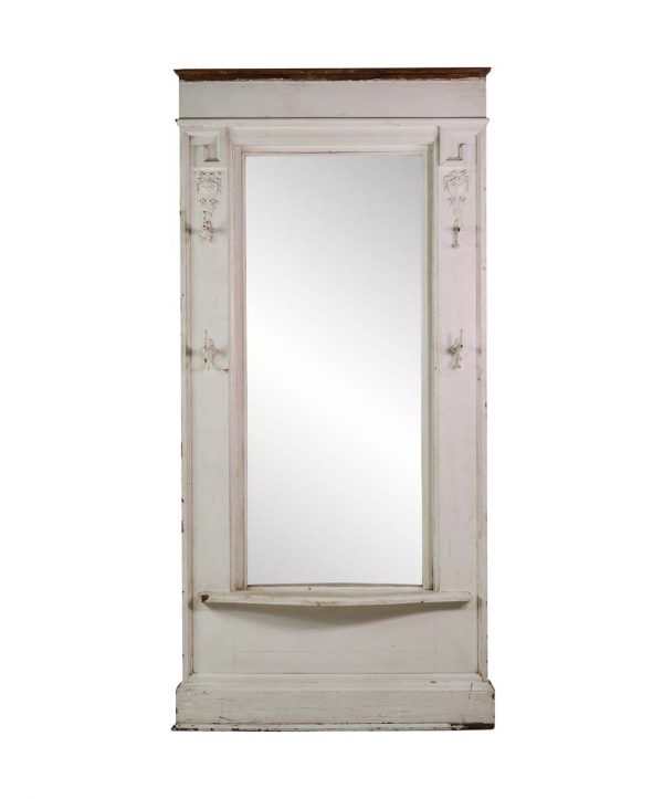 Entry Way - Vintage Painted White Carved Pine Hall Tree Mirror