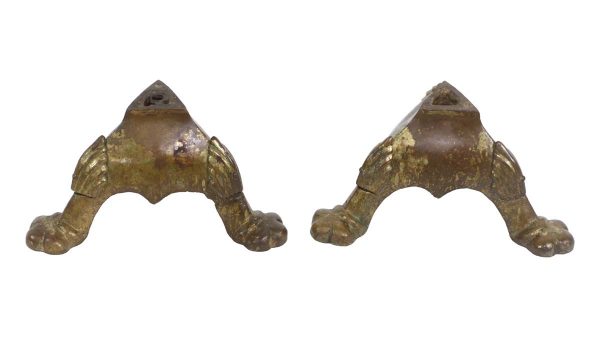 Flags - Pair of Bronze Lion Paw Flag Pole Bases