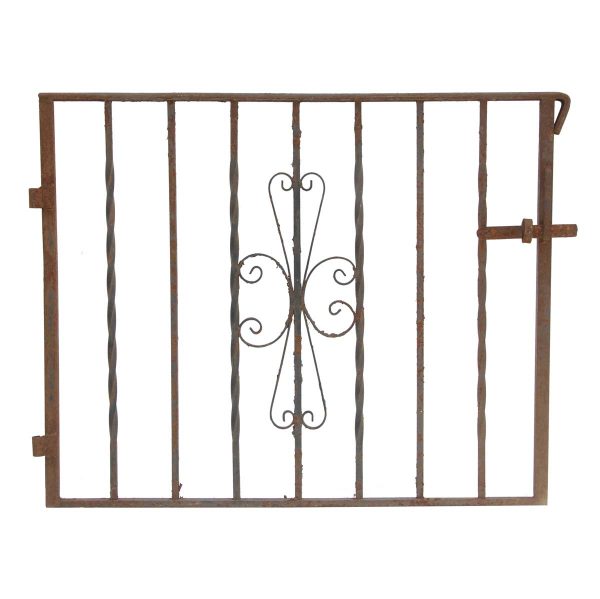 Gates - Antique Wrought Iron Gate with Center Curled Motif 39.125 x 39
