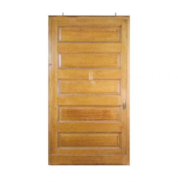Pocket Doors - Antique 5 Panel Oak Barn Door with Hardware 88 x 48