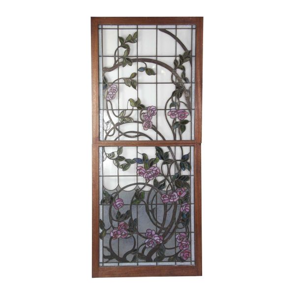 Stained Glass - Reclaimed Rose Garden Stained Glass Double Hung Windows