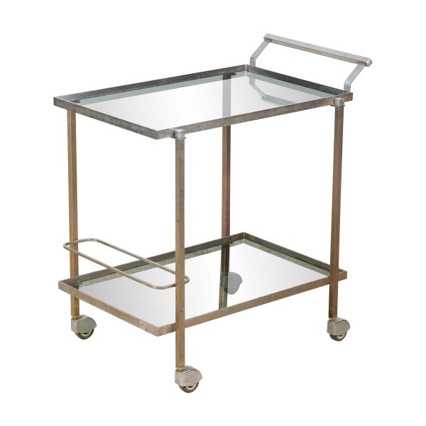Carts - Nickel Plated Steel Streamline Bar Cart with Tinted Glass