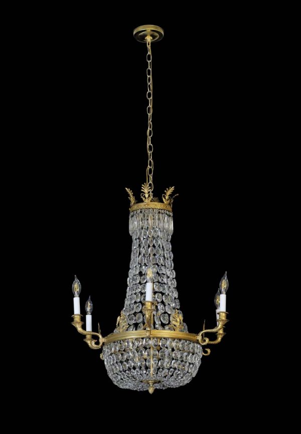Chandeliers - 6 Arm French Empire Style Gilded Bronze Crystal Chandelier
