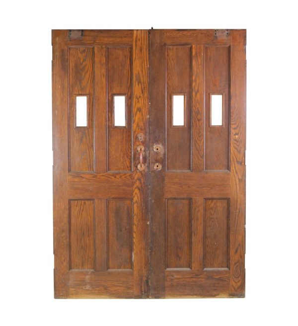 Commercial Doors - Antique 4 Pane 2 Lite Oak Double Doors 83.5 x 29.75