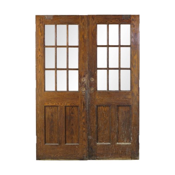 Commercial Doors - Antique 9 Lite 2 Pane Solid Oak Commercial Doors 84 x 60