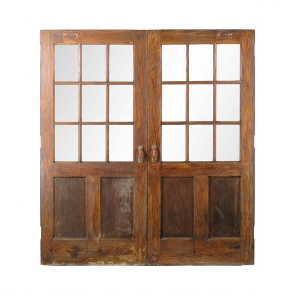 Commercial Doors - Antique 9 Lites 2 Pane Solid Oak Commercial Double Doors 83 x 76