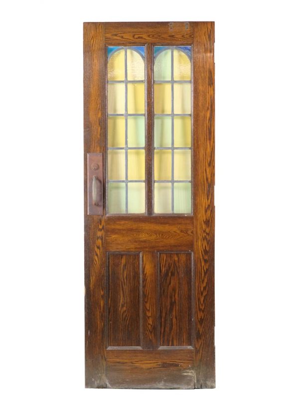 Commercial Doors - Roman Arch Stained Glass Lites Solid Oak Door 83.75 x 30