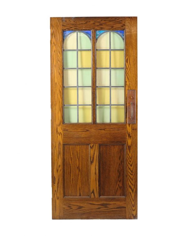 Commercial Doors - Roman Arch Stained Glass Lites Solid Oak Door 83.75 x 36