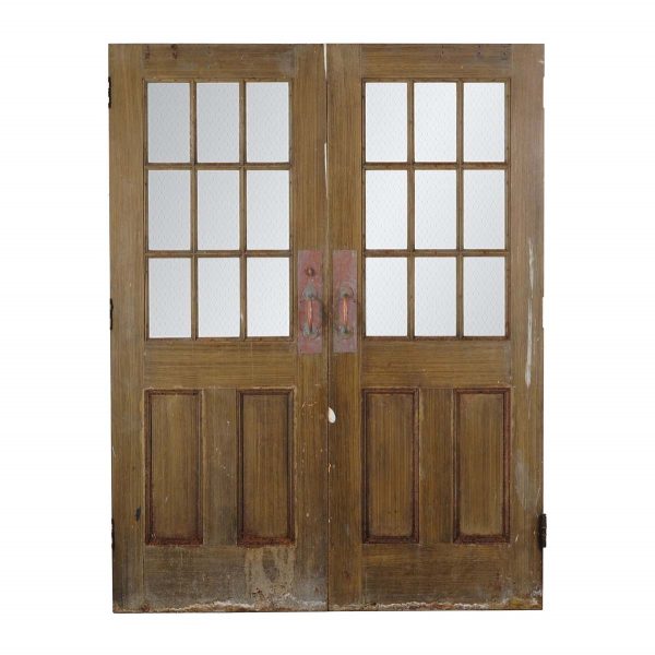 Commercial Doors - Vintage 9 Wire Lite 2 Pane Steel Commercial Double Doors 83.5 x 63.5