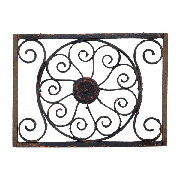 Decorative Metal - Wrought Iron Panel with Radial Spiral Design & Floral Rosettes
