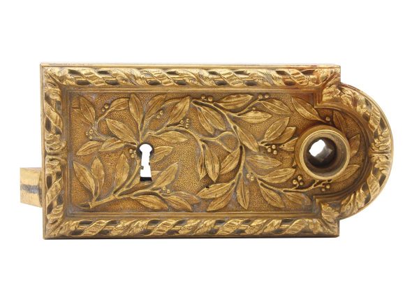 Door Locks - Gilded Cast Brass Ornate Door Rim Lock with Keyhole