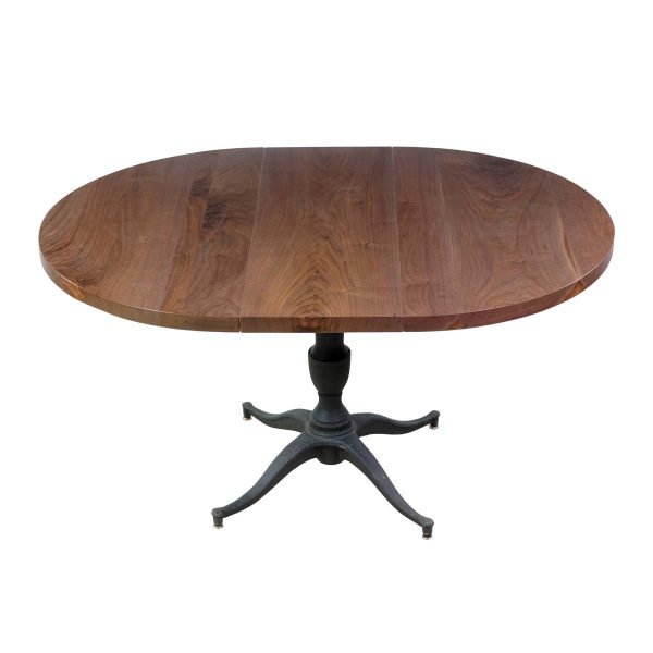 Farm Tables - Handmade Round Walnut Cast Iron Base Dining Table with Leaf