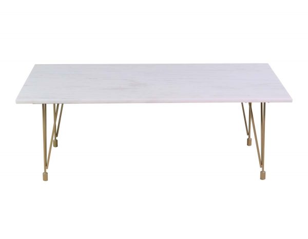 Farm Tables - Reclaimed 50 in. White Marble Gold Hairpin Legs Coffee Table