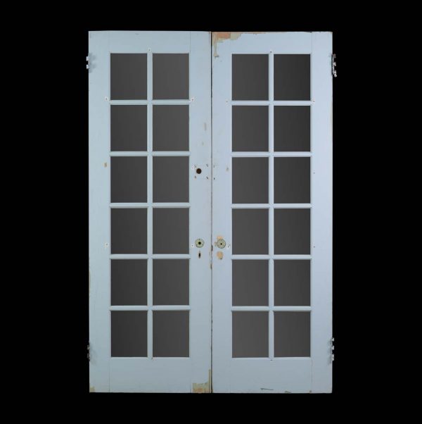 French Doors - Vintage 12 Lite Pine White French Double Doors 83.5 x 28