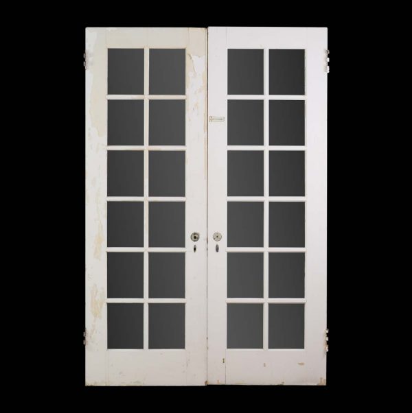 French Doors - Vintage 12 Lites White Pine French Double Doors 83.5 x 56