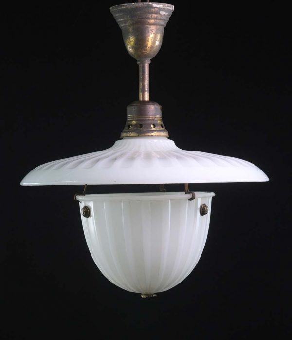 Globes - Rare 1910s Milk Glass Fluted Semi Flush Pendant Light