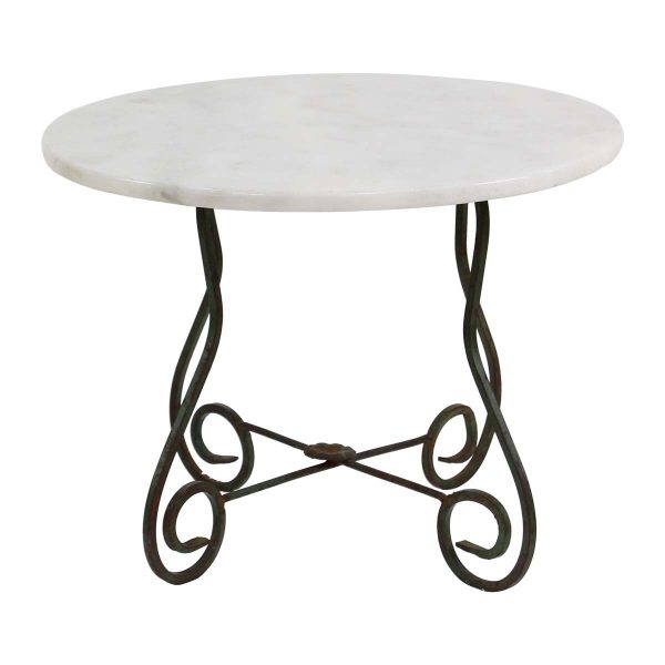 Kitchen & Dining - Reclaimed Wrought Iron Table with Round Marble Top