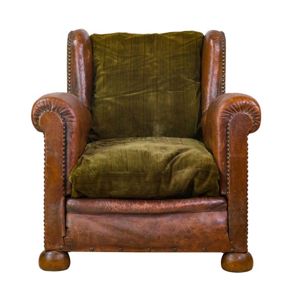 Living Room - European Leather Green Pinstripe Cushion Club Chair