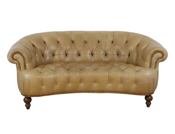 Living Room - Italian Tan Tufted Studded Leather Sofa
