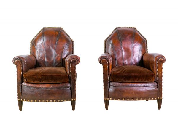 Living Room - Pair of European Dark Leather French Chateau Club Chairs