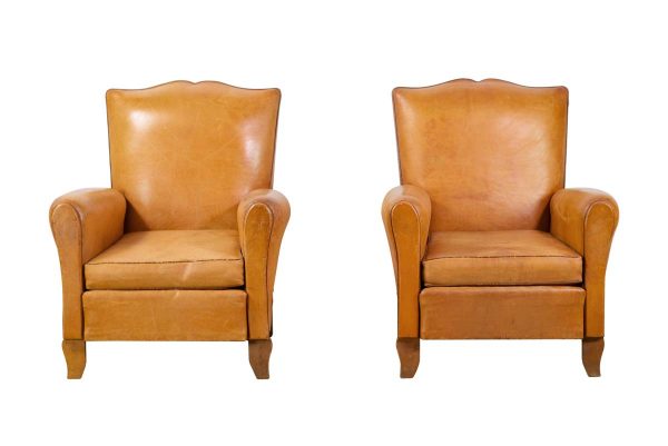 Living Room - Pair of European Leather Club Chairs with Mustache Back